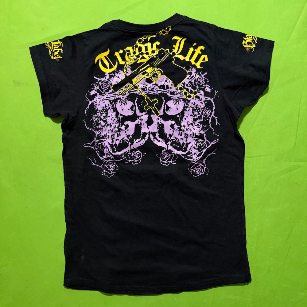 Womens Blac Label Premium Hell Bound Tragic Life Graphic Shirt Black Large Y2K